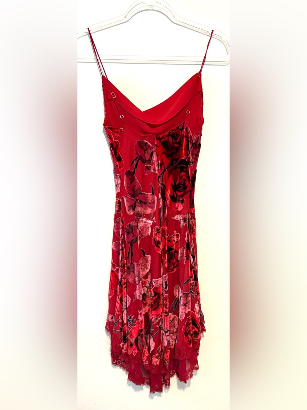 Vintage 90s y2k Betsey Johnson red velvet burnout rose lace dress - Picture 5 of 8
